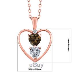0.69 Ct Brown Smoky Quartz With Diamond Accent 18K Rose Gold Heart Pendant