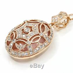 1.23 Carat 14k Rose Gold Diamond Quartz Filigree Cage Pendant Necklace