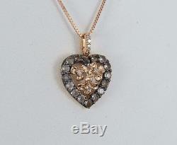 $1,600 LeVian 14K Rose Gold Smoky Quartz Diamond Heart Flower Pendant Necklace