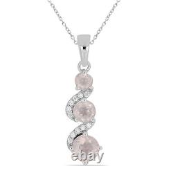 1.9 Carat Noble Rose Quartz Pendant 925 Silver Necklace Accent Stones Zirconia