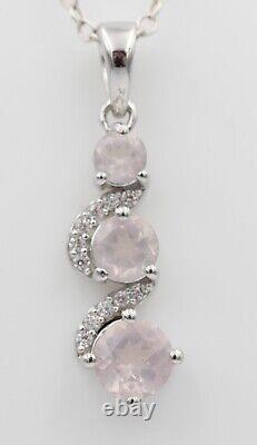 1.9 Carat Noble Rose Quartz Pendant 925 Silver Necklace Accent Stones Zirconia