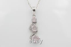 1.9 Carat Noble Rose Quartz Pendant 925 Silver Necklace Accent Stones Zirconia