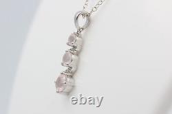 1.9 Carat Noble Rose Quartz Pendant 925 Silver Necklace Accent Stones Zirconia