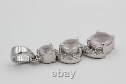 1,9 Carat Rose Quartz Pendant 925 Silver Necklace Accents Bali Blue Zirconia