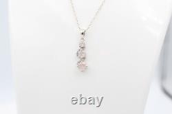 1,9 Carat Rose Quartz Pendant 925 Silver Necklace Accents Bali Blue Zirconia