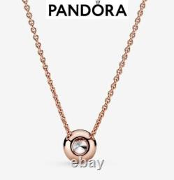 100% Genuine Authentic Pandora Rose Gold Round Sparkle Halo Necklace 386240CZ-45