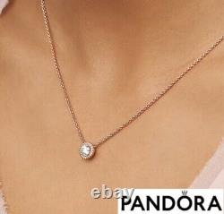 100% Genuine Authentic Pandora Rose Gold Round Sparkle Halo Necklace 386240CZ-45