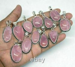 100% Natural Rose Quartz 925 Silver Plated Fashion Jewelry Pendant Lot on sell
