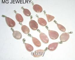 100 PCs Lot AAA Quality Rose Quartz Gemstone. 925 Silver Plated Bezel Pendants