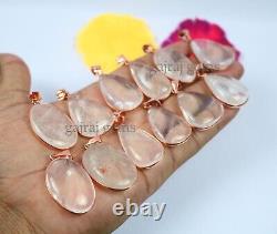 100 PCs Lot Natural Crystal Quartz Gemstone Rose Gold Plated Pendant Jewelry
