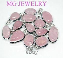 100 PCs Natural Rose Quartz Gemstone 925 Silver Plated Pendants IA996