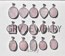 1000pcs Rose Quartz Gemstone Pendants Wholesale Jewelry 925 Silver Plated Wh-9