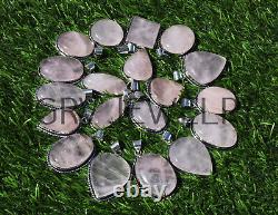 1000pcs Rose Quartz Gemstone Pendants Wholesale Jewelry 925 Silver Plated Wh-9