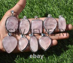 1000pcs Rose Quartz Gemstone Pendants Wholesale Jewelry 925 Silver Plated Wh-9