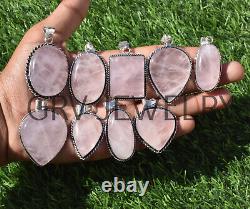 1000pcs Rose Quartz Gemstone Pendants Wholesale Jewelry 925 Silver Plated Wh-9