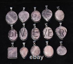 1000pcs Rose Quartz Gemstone Pendants Wholesale Jewelry 925 Silver Plated Wh-9