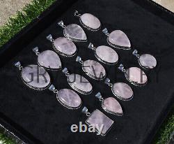 1000pcs Rose Quartz Gemstone Pendants Wholesale Jewelry 925 Silver Plated Wh-9