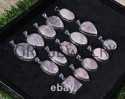 1000pcs Rose Quartz Gemstone Pendants Wholesale Jewelry 925 Silver Plated Wh-9