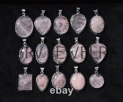 1000pcs Rose Quartz Gemstone Pendants Wholesale Jewelry 925 Silver Plated Wh-9