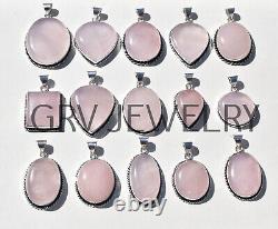 1000pcs Rose Quartz Gemstone Pendants Wholesale Jewelry 925 Silver Plated Wh-9