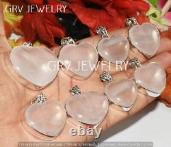 100pcs Heart Shape Rose Quartz Gemstone Pendant Lot 925 Silver Overlay wh-56