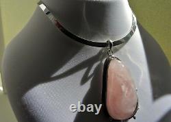 102g sterling silver 925 Art Nouveau style rose quartz pendant choker necklace
