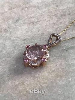 10k Solid Rose Gold Rose Quartz with Diamond Accent Pendant withChain