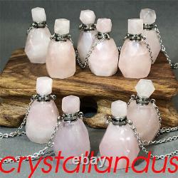 10pcs Natural Rose Quartz Perfume Bottles Quartz Crystal Necklace Pendant Reiki