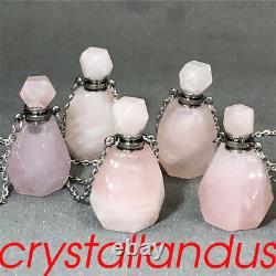 10pcs Natural Rose Quartz Perfume Bottles Quartz Crystal Necklace Pendant Reiki