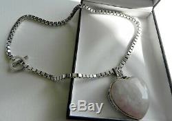 110g 925 sterling silver rose quartz heart pendant necklace. Fully HM box chain