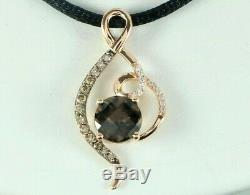 $1199 Levian 14K Rose Gold Smoky Quartz Chocolate White Diamond Necklace Pendant