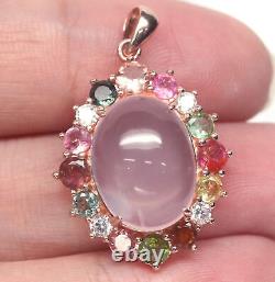 12 X 16 mm. Rose-Quartz Sapphire Tourmaline Pendant Silver 925 Sterling