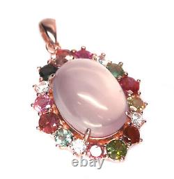 12 X 16 mm. Rose-Quartz Sapphire Tourmaline Pendant Silver 925 Sterling