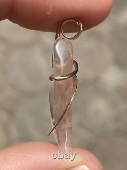 13.14ct Rose Quartz Carved Freeform Pendant In Forged 14K Yellow Gold Total Wt