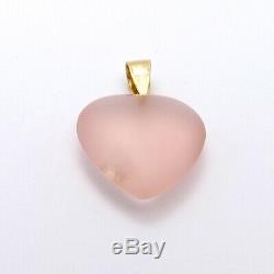 14K Gold Puffy Rose Quartz Love Heart Inlaid Genuine Diamond Charm Pendant 4.7gr