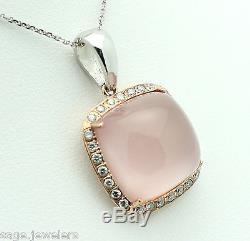 14K Pink Gold Liquid Rose Quartz & Diamond Pendant on White Gold Chain Necklace