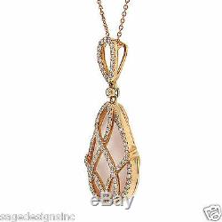 14K Pink Gold Pear Rose Quartz and Diamond Tear Drop Pendant Necklace 8.64TCW