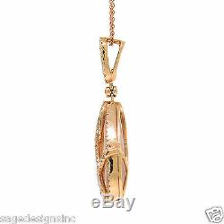 14K Pink Gold Pear Rose Quartz and Diamond Tear Drop Pendant Necklace 8.64TCW