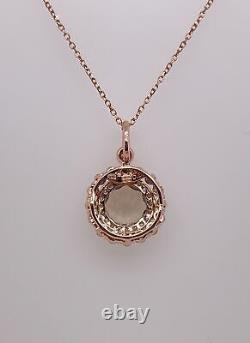 14K Rose Gold Brown Quartz & White/Champagne Diamond Pendant Necklace 16-18