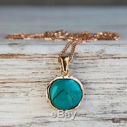 14K Solid ROSE GOLD Round 12 mm TURQUOISE TURQUOISE Pendant HANDMADE JEWELRY