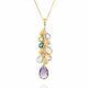 14K Solid Yellow Gold Necklace With Amethyst Citrine Rose Quartz & Topaz Pendant