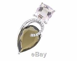 14K White Gold Smoky Quartz with Rose de France and Diamond pendant