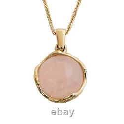 14K Yellow Gold Handmade 12mm Rose Quartz Round Pendant Necklace Jewelry For Her