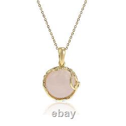 14K Yellow Gold Plated Rose Quartz Vintage Large Pendant Necklace For Women Her