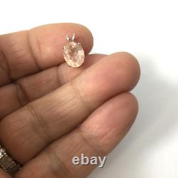 14KT White Gold Pendant with Pink Oval Rose Quartz 10 x 8 mm