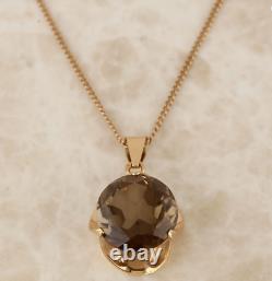 14ct Gold Necklace Vintage 14ct Rose Gold Smokey Quartz Pendant & Chain