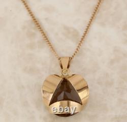 14ct Gold Necklace Vintage 14ct Rose Gold Smokey Quartz Pendant & Chain