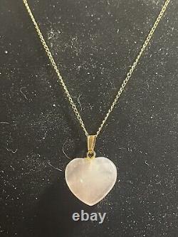14k Gold Chain With Rose Quartz Heart Pendant 2.8g 19