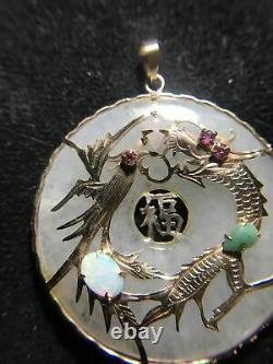 14k Gold Jade Phoniex and Dragon Pendant