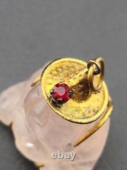 14k Gold Rose Quartz & Ruby Buddha Pendant 6.4 total grams #1983